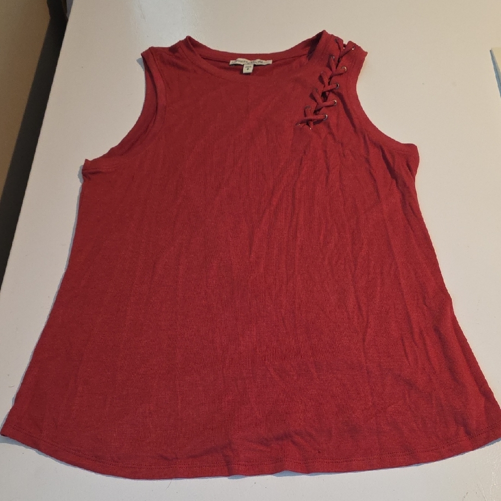 Express Lace-Up Shoulder Tank Top Size Small Coral Red Sleeveless Casual Top